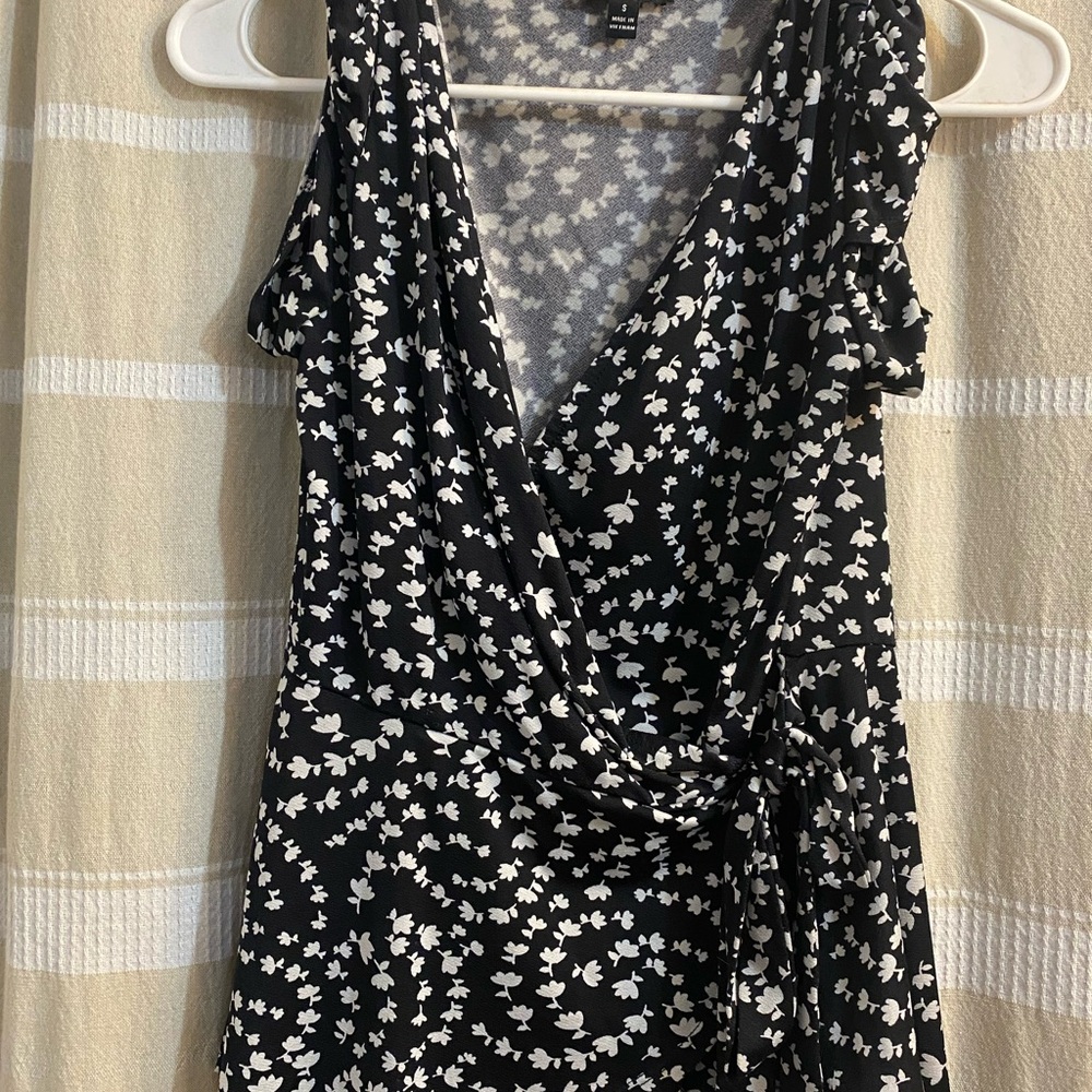 Black and White Floral Wrap Blouse